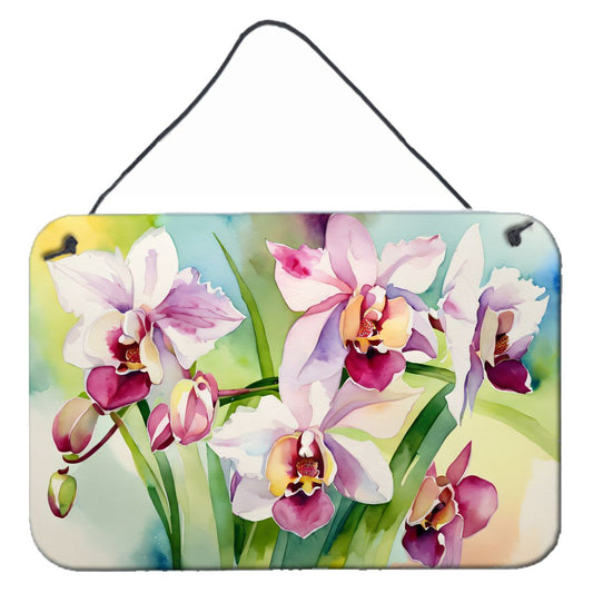 NEW Orchids in Watercolor Wall or Door Hanging Prints Aluminum Metal Sign Kitchen Wall Bar Bathroom Plaque Home Decor, 8HX12W, Multicolor