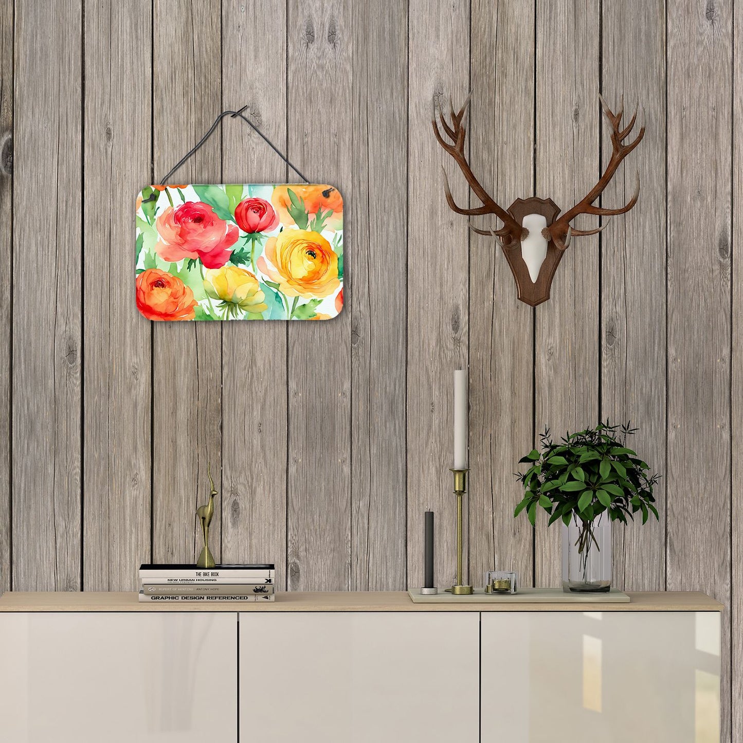 NEW Ranunculus in Watercolor Wall or Door Hanging Prints Aluminum Metal Sign Kitchen Wall Bar Bathroom Plaque Home Decor, 8HX12W, Multicolor