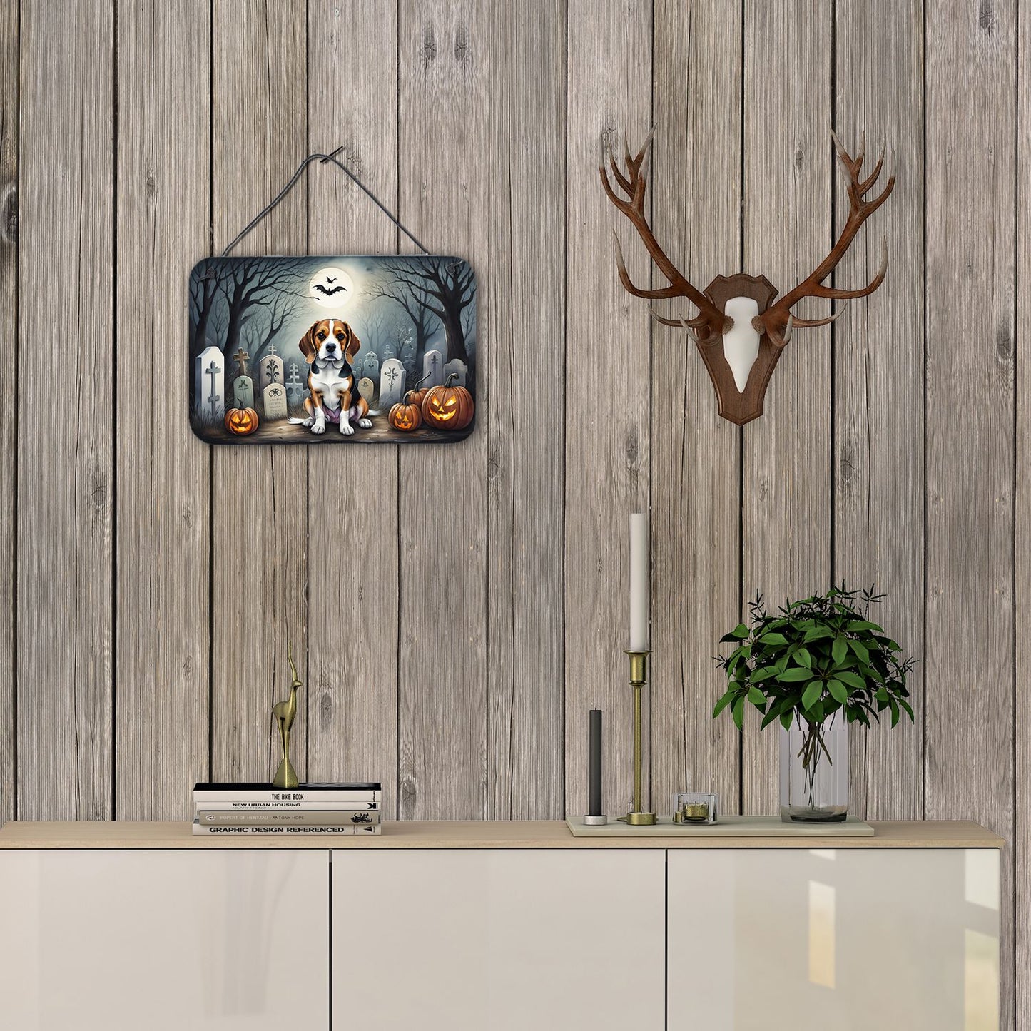 NEW Beagle Spooky Halloween Wall or Door Hanging Prints Aluminum Metal Sign Kitchen Wall Bar Bathroom Plaque Home Decor, 8HX12W, Multicolor