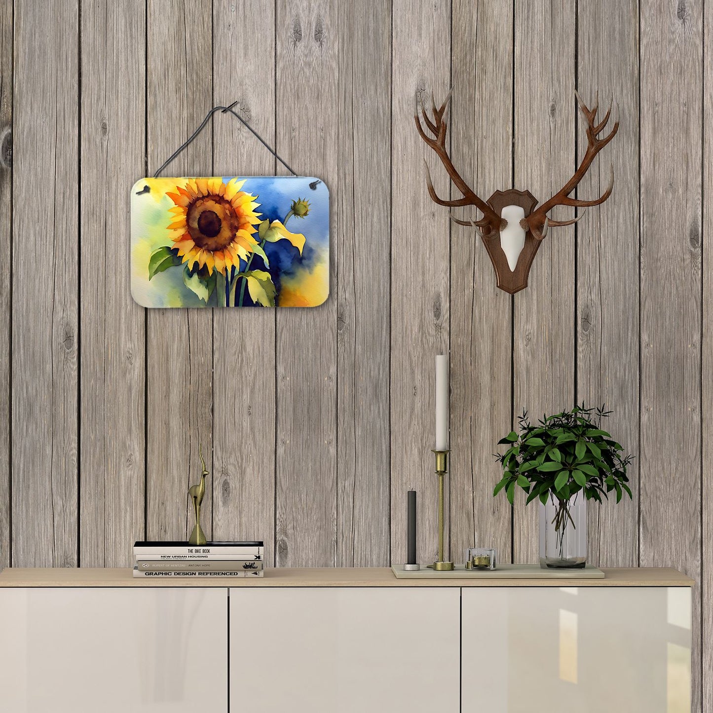 NEW Sunflowers in Watercolor Wall or Door Hanging Prints Aluminum Metal Sign Kitchen Wall Bar Bathroom Plaque Home Decor, 8HX12W, Multicolor