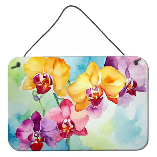 NEW Orchids in Watercolor Wall or Door Hanging Prints Aluminum Metal Sign Kitchen Wall Bar Bathroom Plaque Home Decor, 8HX12W, Multicolor