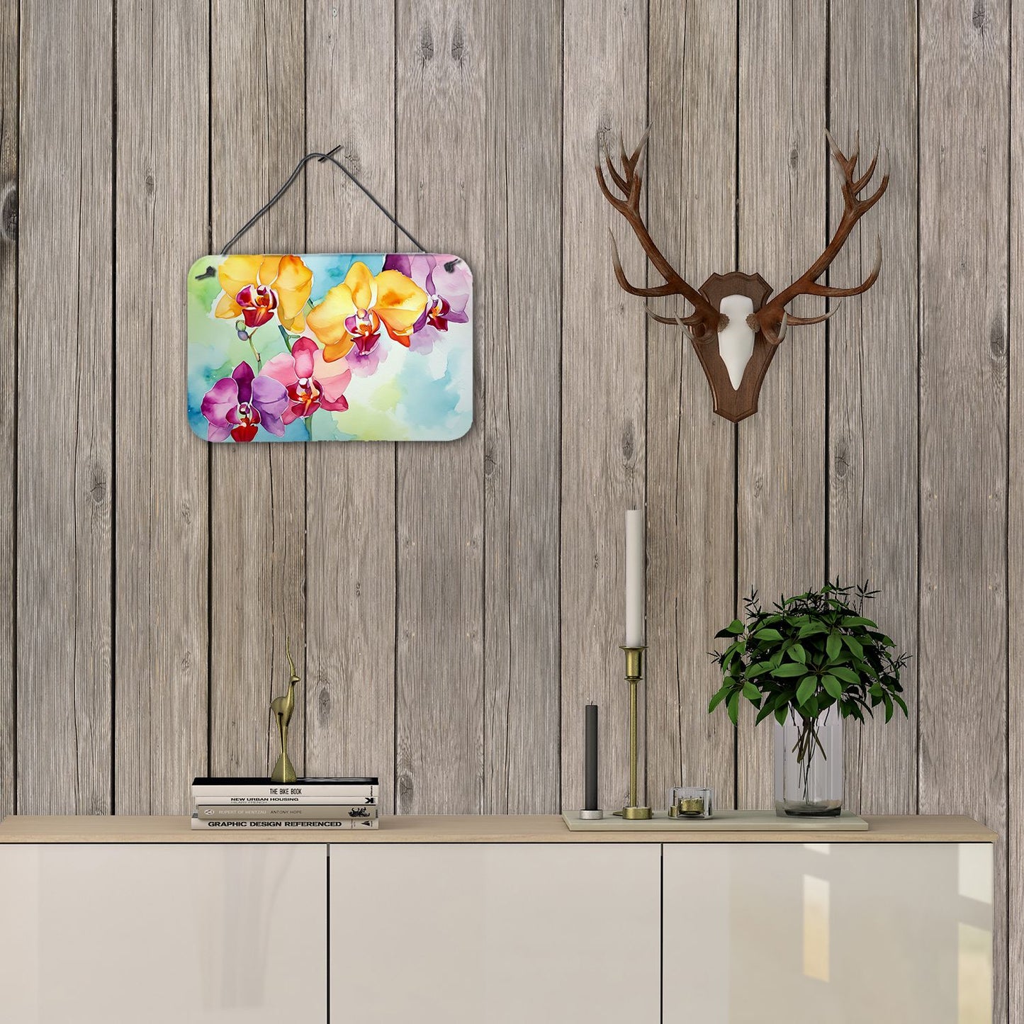 NEW Orchids in Watercolor Wall or Door Hanging Prints Aluminum Metal Sign Kitchen Wall Bar Bathroom Plaque Home Decor, 8HX12W, Multicolor