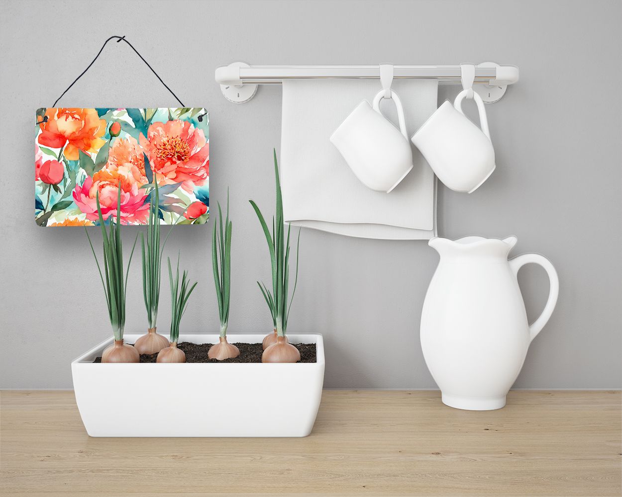 NEW Peonies in Watercolor Wall or Door Hanging Prints Aluminum Metal Sign Kitchen Wall Bar Bathroom Plaque Home Decor, 8HX12W, Multicolor