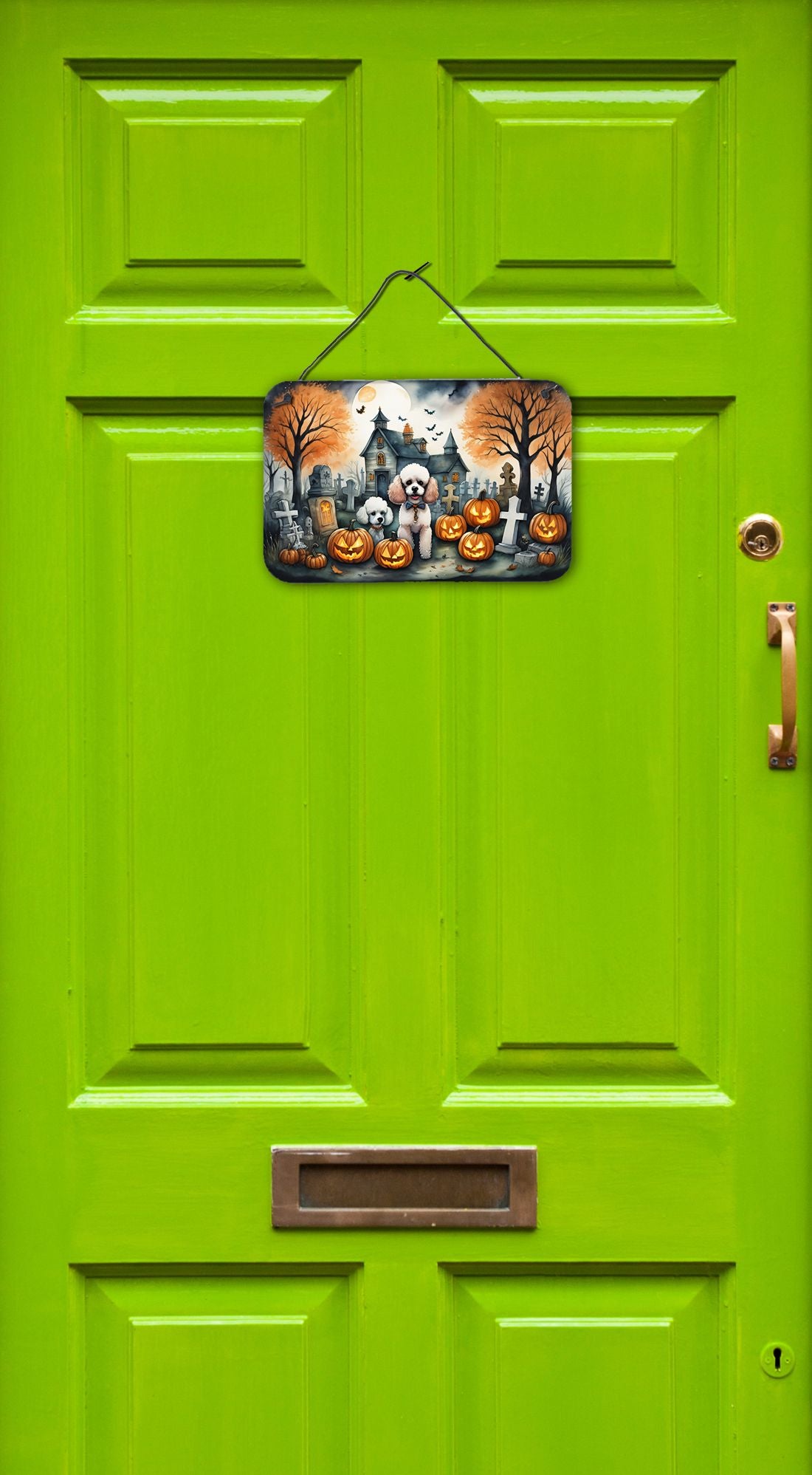 NEW Poodle Spooky Halloween Wall or Door Hanging Prints Aluminum Metal Sign Kitchen Wall Bar Bathroom Plaque Home Decor, 8HX12W, Multicolor