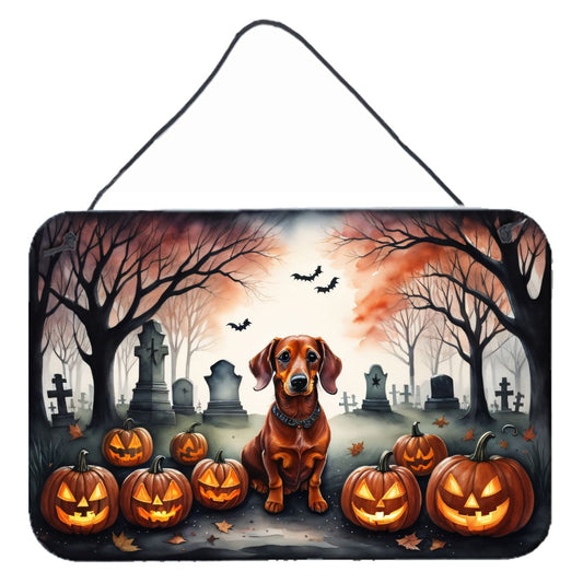 NEW Dachshund Spooky Halloween Wall or Door Hanging Prints Aluminum Metal Sign Kitchen Wall Bar Bathroom Plaque Home Decor, 8HX12W, Multicolor