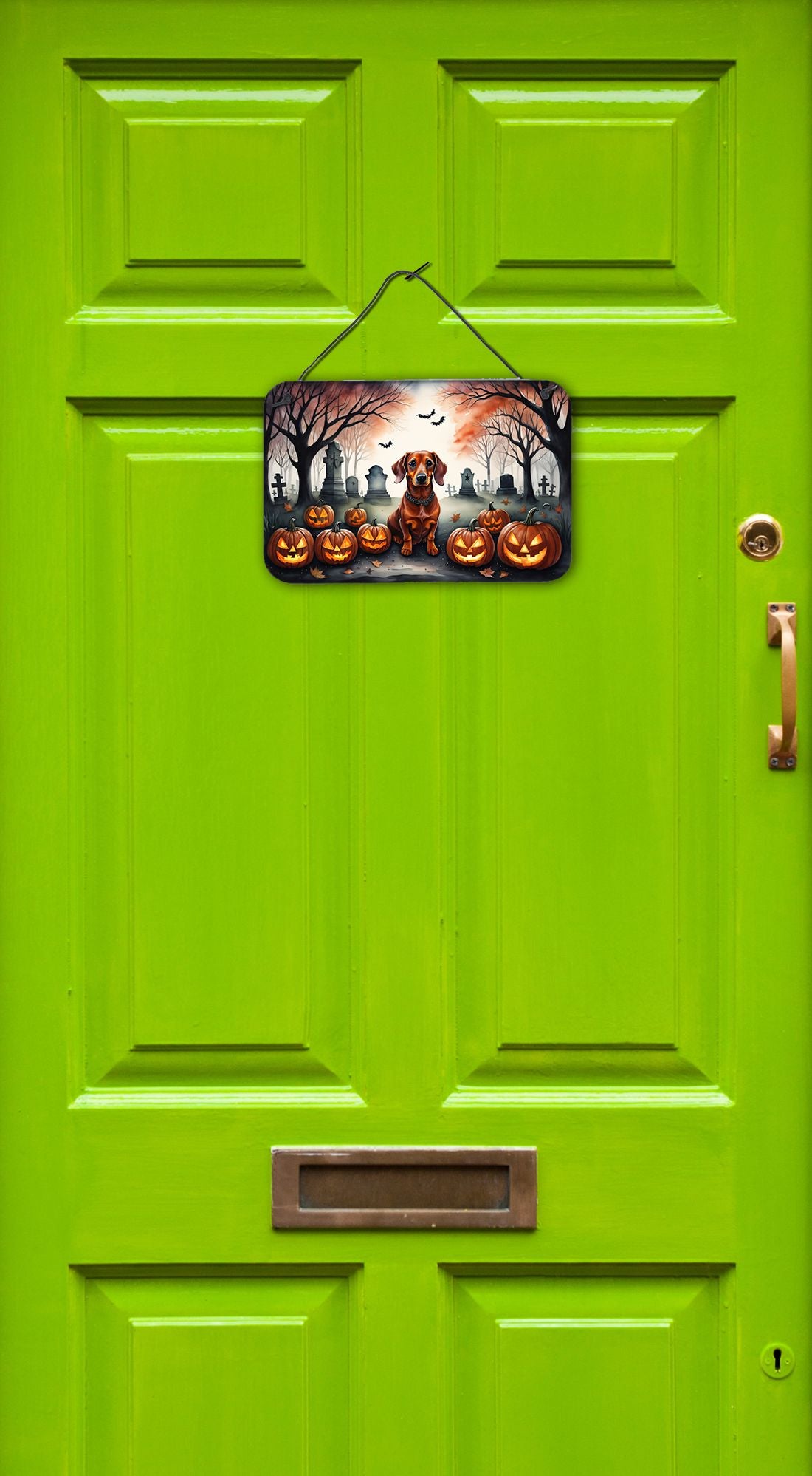 NEW Dachshund Spooky Halloween Wall or Door Hanging Prints Aluminum Metal Sign Kitchen Wall Bar Bathroom Plaque Home Decor, 8HX12W, Multicolor