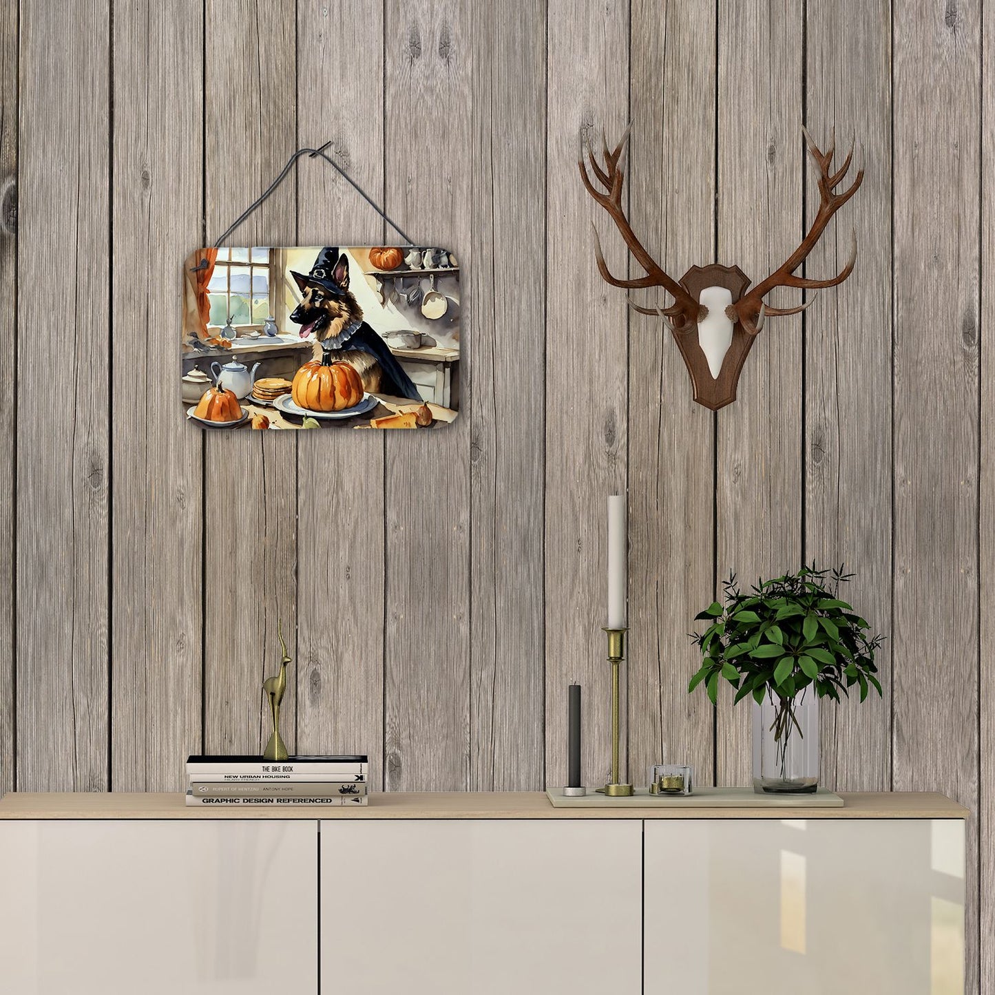 NEW German Shepherd Fall Kitchen Pumpkins Wall or Door Hanging Prints Aluminum Metal Sign Kitchen Wall Bar Bathroom Plaque Home Decor, 8HX12W, Multicolor
