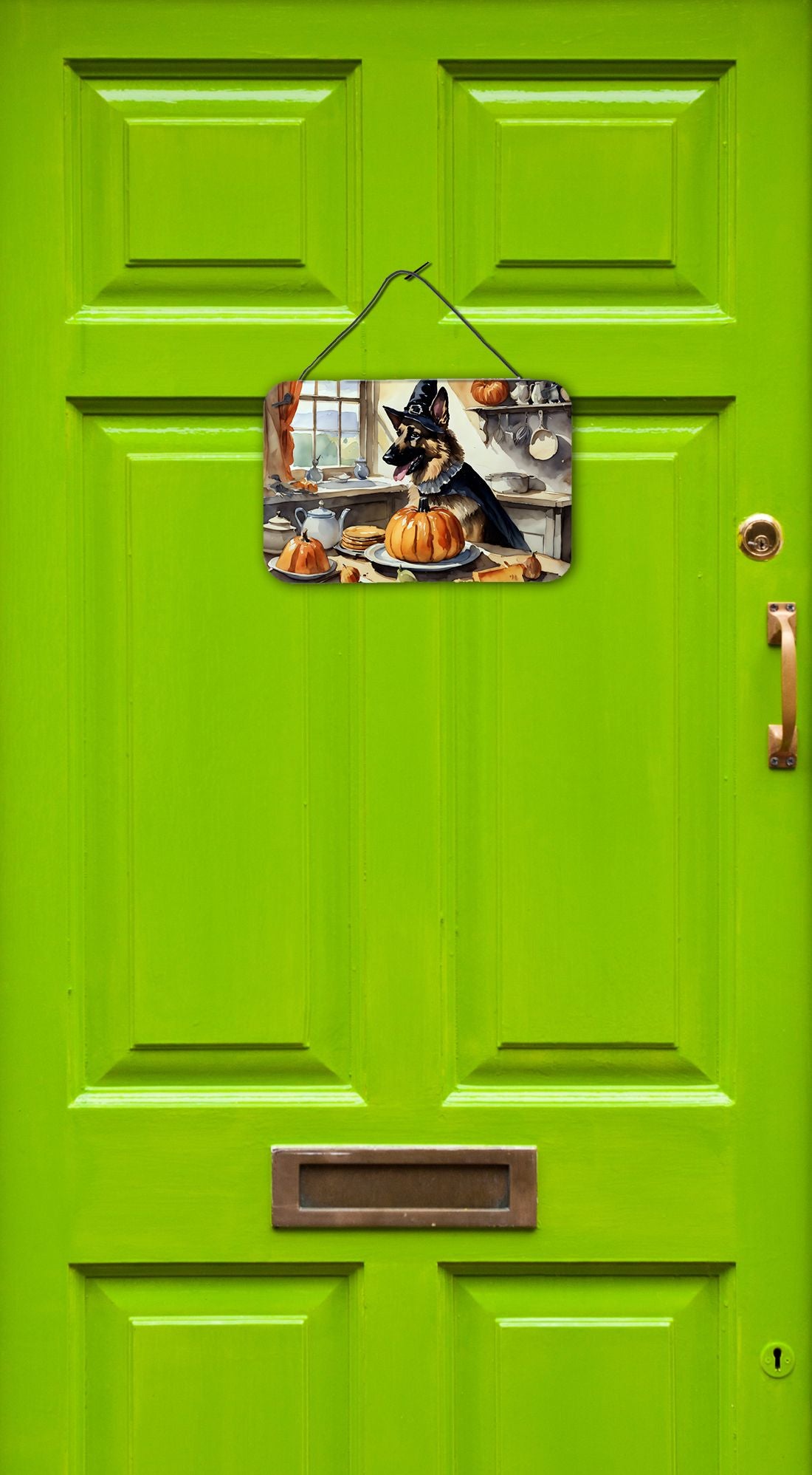 NEW German Shepherd Fall Kitchen Pumpkins Wall or Door Hanging Prints Aluminum Metal Sign Kitchen Wall Bar Bathroom Plaque Home Decor, 8HX12W, Multicolor