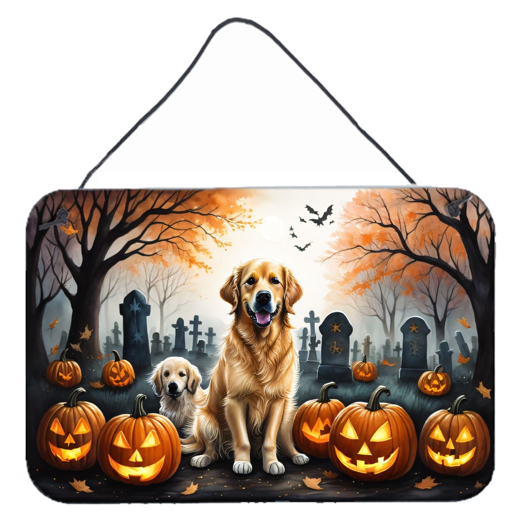NEW Golden Retriever Spooky Halloween Wall or Door Hanging Prints Aluminum Metal Sign Kitchen Wall Bar Bathroom Plaque Home Decor, 8HX12W, Multicolor