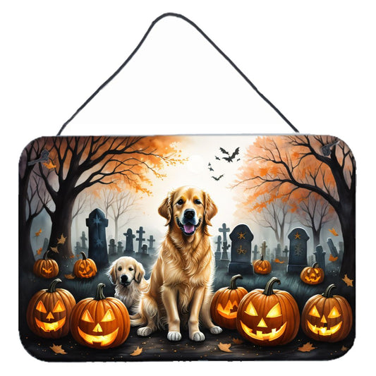 NEW Golden Retriever Spooky Halloween Wall or Door Hanging Prints Aluminum Metal Sign Kitchen Wall Bar Bathroom Plaque Home Decor, 8HX12W, Multicolor