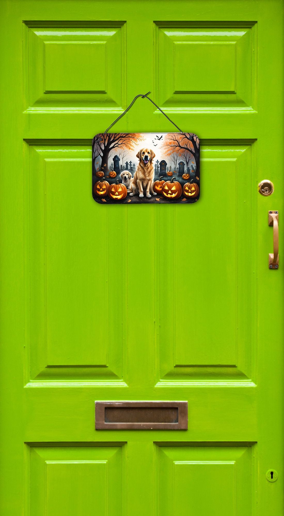 NEW Golden Retriever Spooky Halloween Wall or Door Hanging Prints Aluminum Metal Sign Kitchen Wall Bar Bathroom Plaque Home Decor, 8HX12W, Multicolor