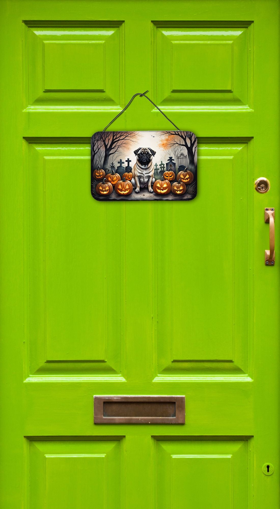 NEW Fawn Pug Spooky Halloween Wall or Door Hanging Prints Aluminum Metal Sign Kitchen Wall Bar Bathroom Plaque Home Decor, 8HX12W, Multicolor