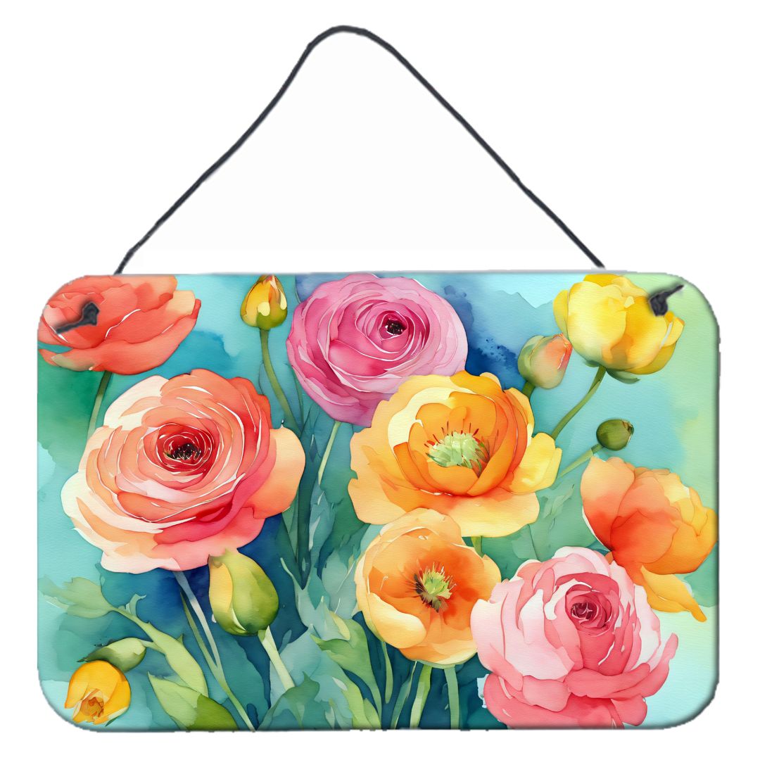 NEW Ranunculus in Watercolor Wall or Door Hanging Prints Aluminum Metal Sign Kitchen Wall Bar Bathroom Plaque Home Decor, 8HX12W, Multicolor