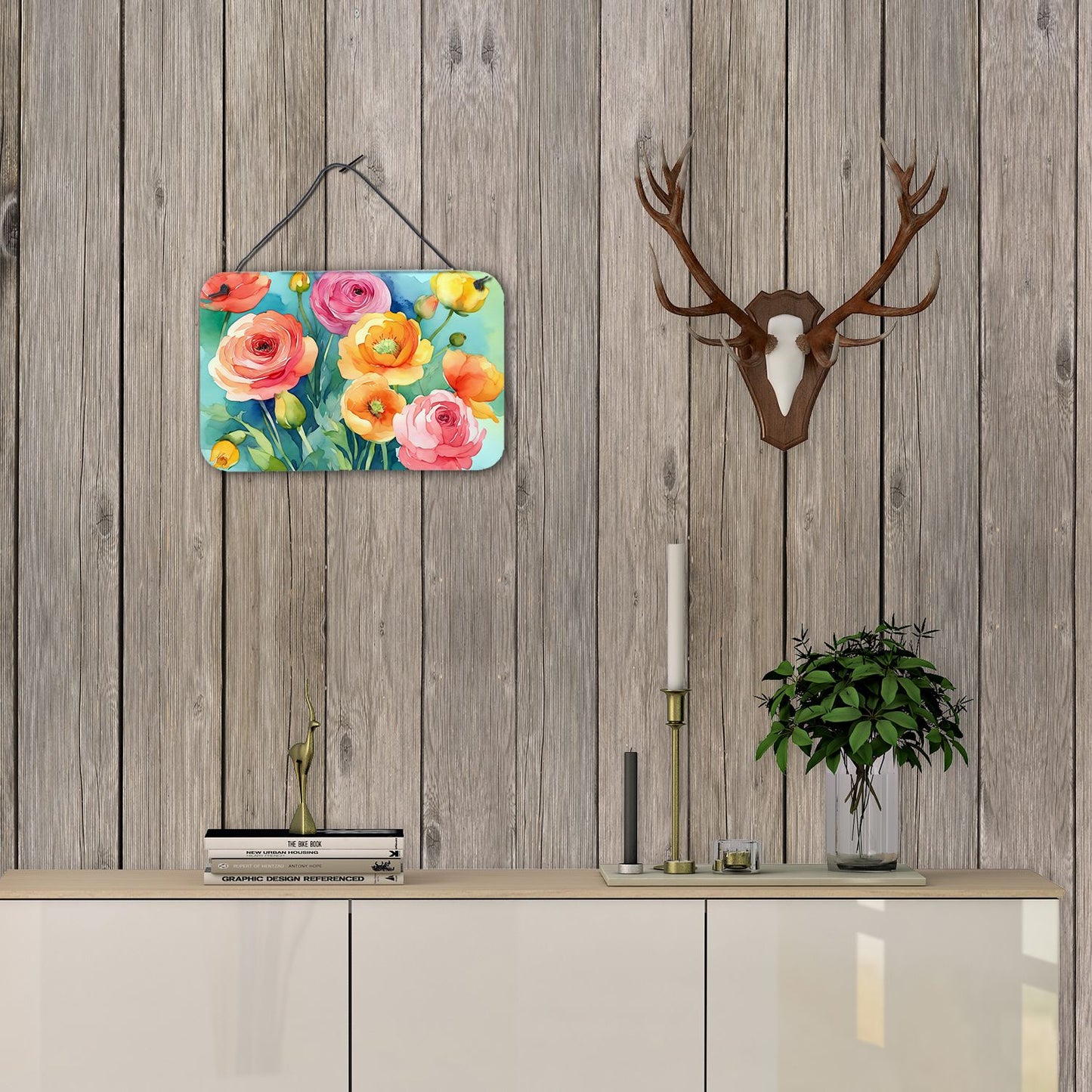 NEW Ranunculus in Watercolor Wall or Door Hanging Prints Aluminum Metal Sign Kitchen Wall Bar Bathroom Plaque Home Decor, 8HX12W, Multicolor