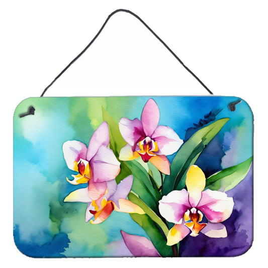 NEW Orchids in Watercolor Wall or Door Hanging Prints Aluminum Metal Sign Kitchen Wall Bar Bathroom Plaque Home Decor, 8HX12W, Multicolor