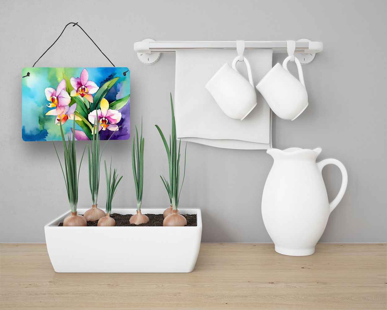 NEW Orchids in Watercolor Wall or Door Hanging Prints Aluminum Metal Sign Kitchen Wall Bar Bathroom Plaque Home Decor, 8HX12W, Multicolor