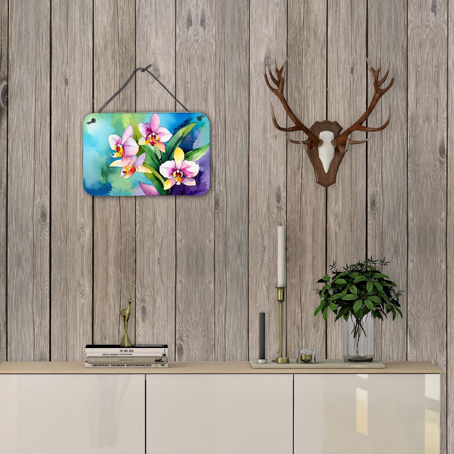 NEW Orchids in Watercolor Wall or Door Hanging Prints Aluminum Metal Sign Kitchen Wall Bar Bathroom Plaque Home Decor, 8HX12W, Multicolor