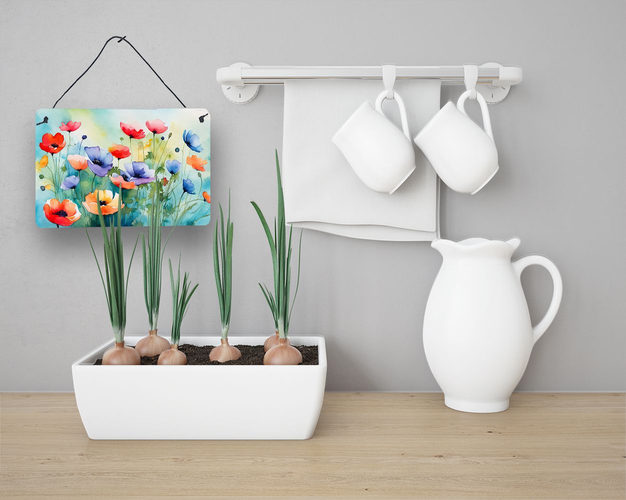 NEW Anemones in Watercolor Wall or Door Hanging Prints Aluminum Metal Sign Kitchen Wall Bar Bathroom Plaque Home Decor, 8HX12W, Multicolor