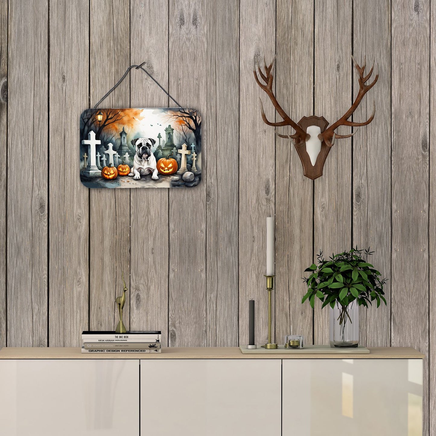 NEW Boxer Spooky Halloween Wall or Door Hanging Prints Aluminum Metal Sign Kitchen Wall Bar Bathroom Plaque Home Decor, 8HX12W, Multicolor