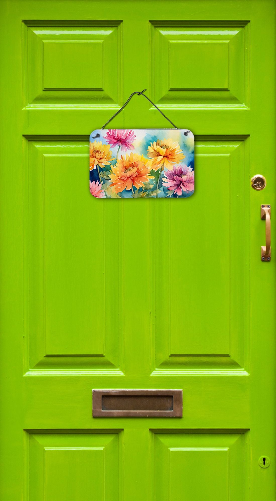 NEW Chrysanthemums in Watercolor Wall or Door Hanging Prints Aluminum Metal Sign Kitchen Wall Bar Bathroom Plaque Home Decor, 8HX12W, Multicolor