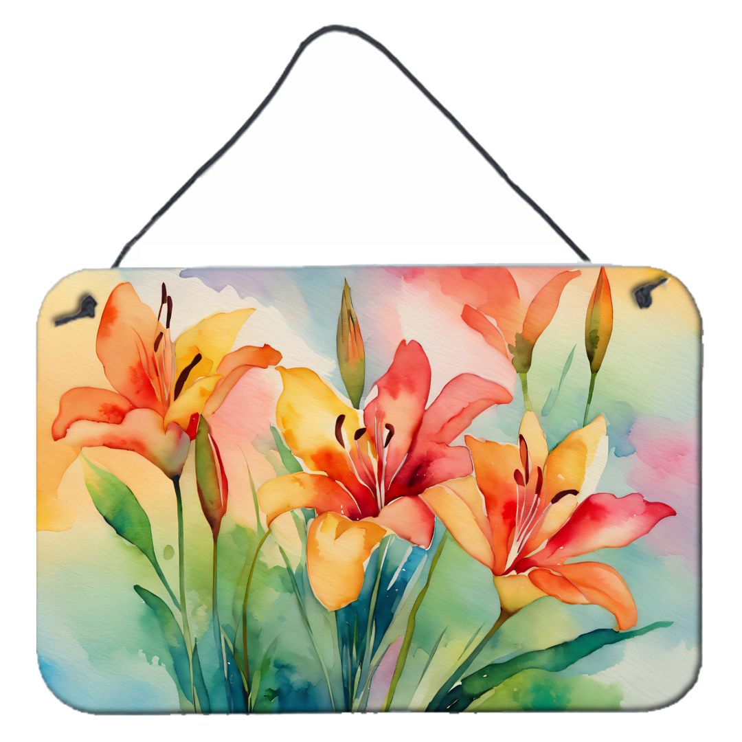 NEW Lilies in Watercolor Wall or Door Hanging Prints Aluminum Metal Sign Kitchen Wall Bar Bathroom Plaque Home Decor, 8HX12W, Multicolor