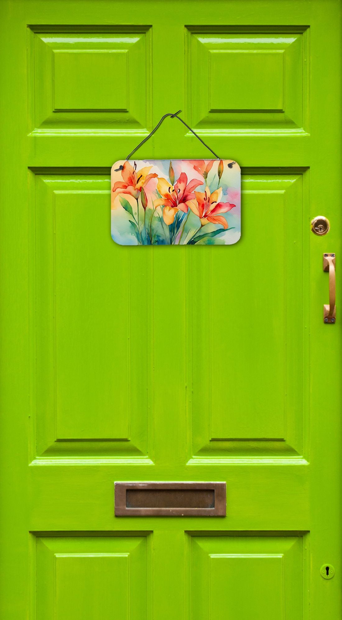 NEW Lilies in Watercolor Wall or Door Hanging Prints Aluminum Metal Sign Kitchen Wall Bar Bathroom Plaque Home Decor, 8HX12W, Multicolor