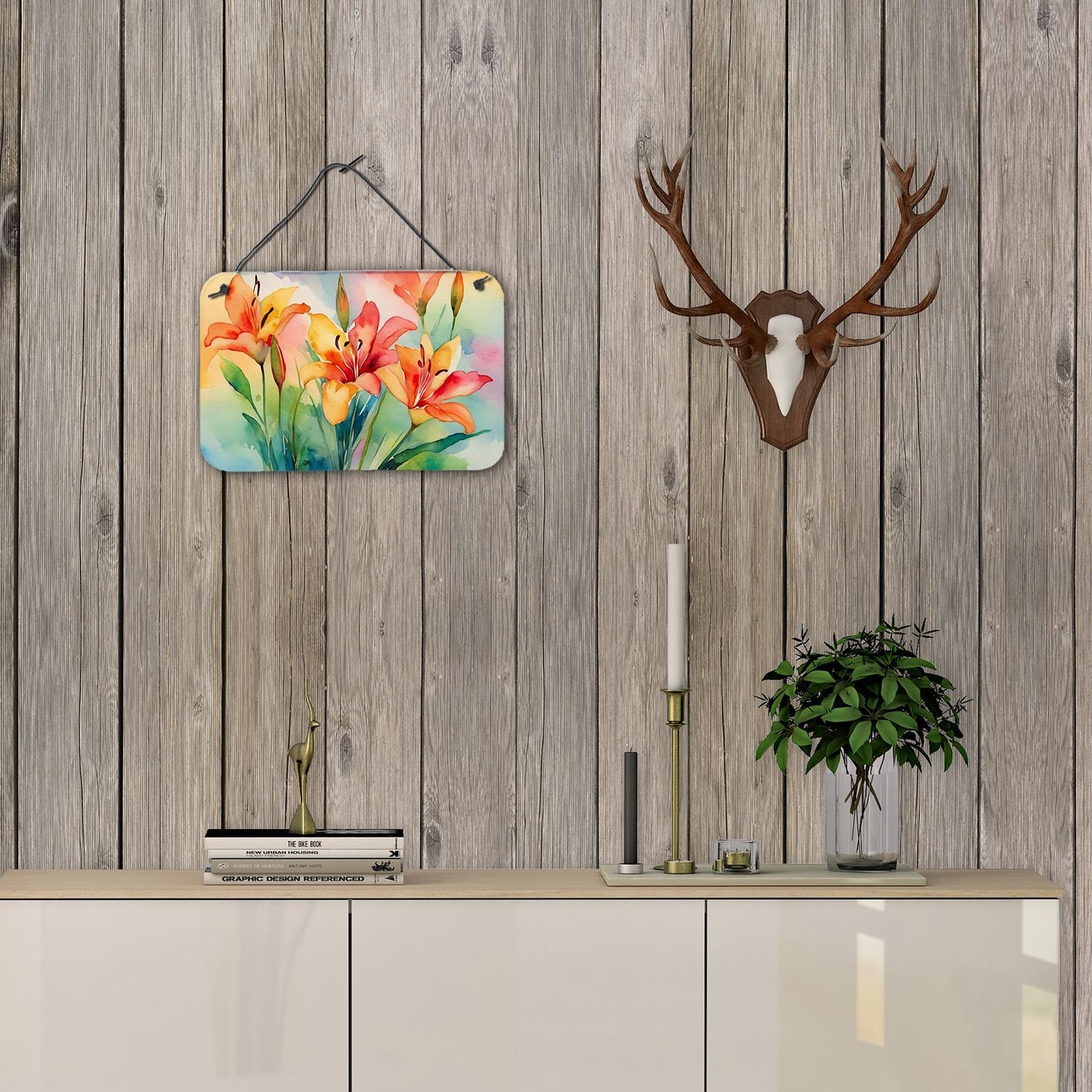 NEW Lilies in Watercolor Wall or Door Hanging Prints Aluminum Metal Sign Kitchen Wall Bar Bathroom Plaque Home Decor, 8HX12W, Multicolor