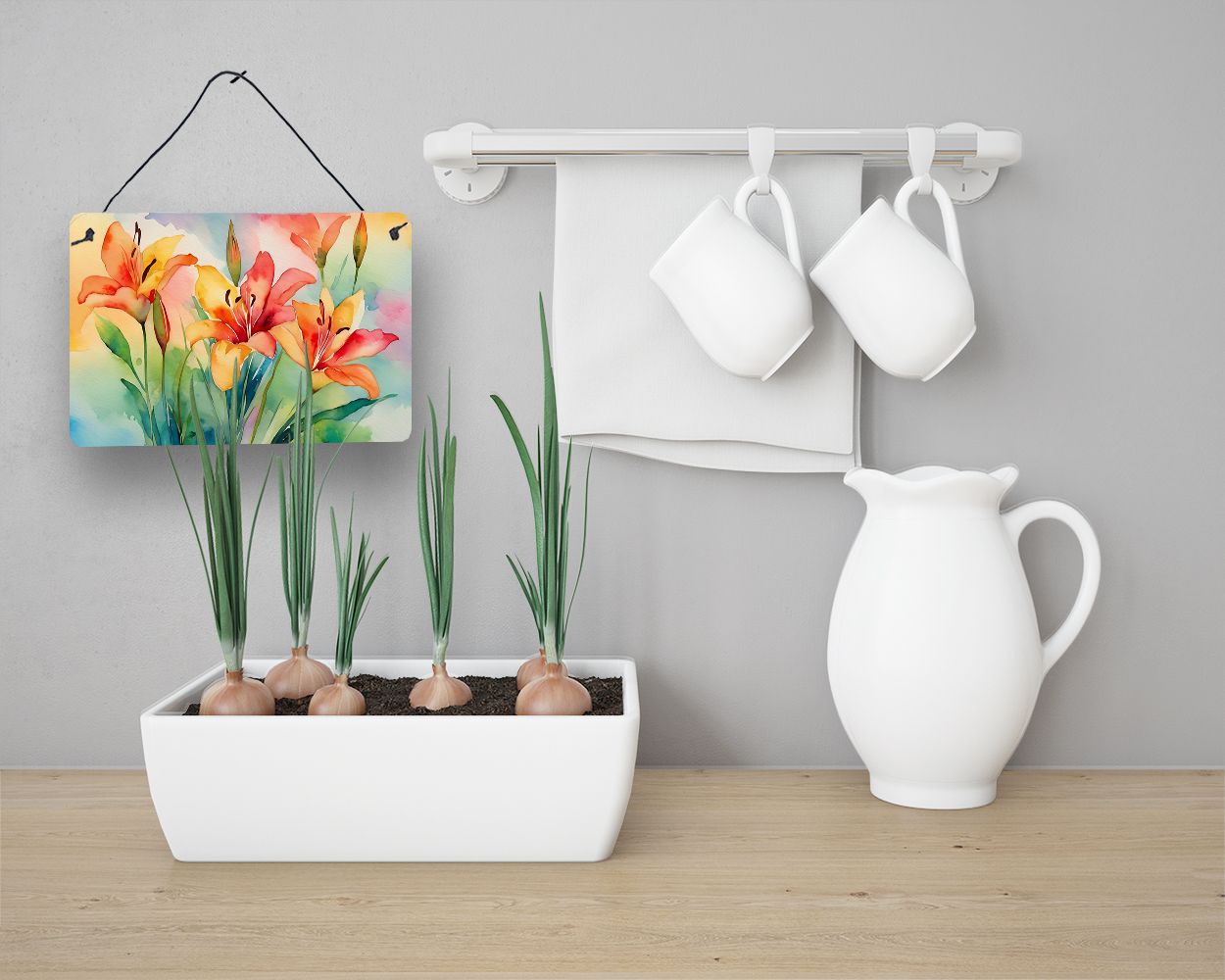 NEW Lilies in Watercolor Wall or Door Hanging Prints Aluminum Metal Sign Kitchen Wall Bar Bathroom Plaque Home Decor, 8HX12W, Multicolor