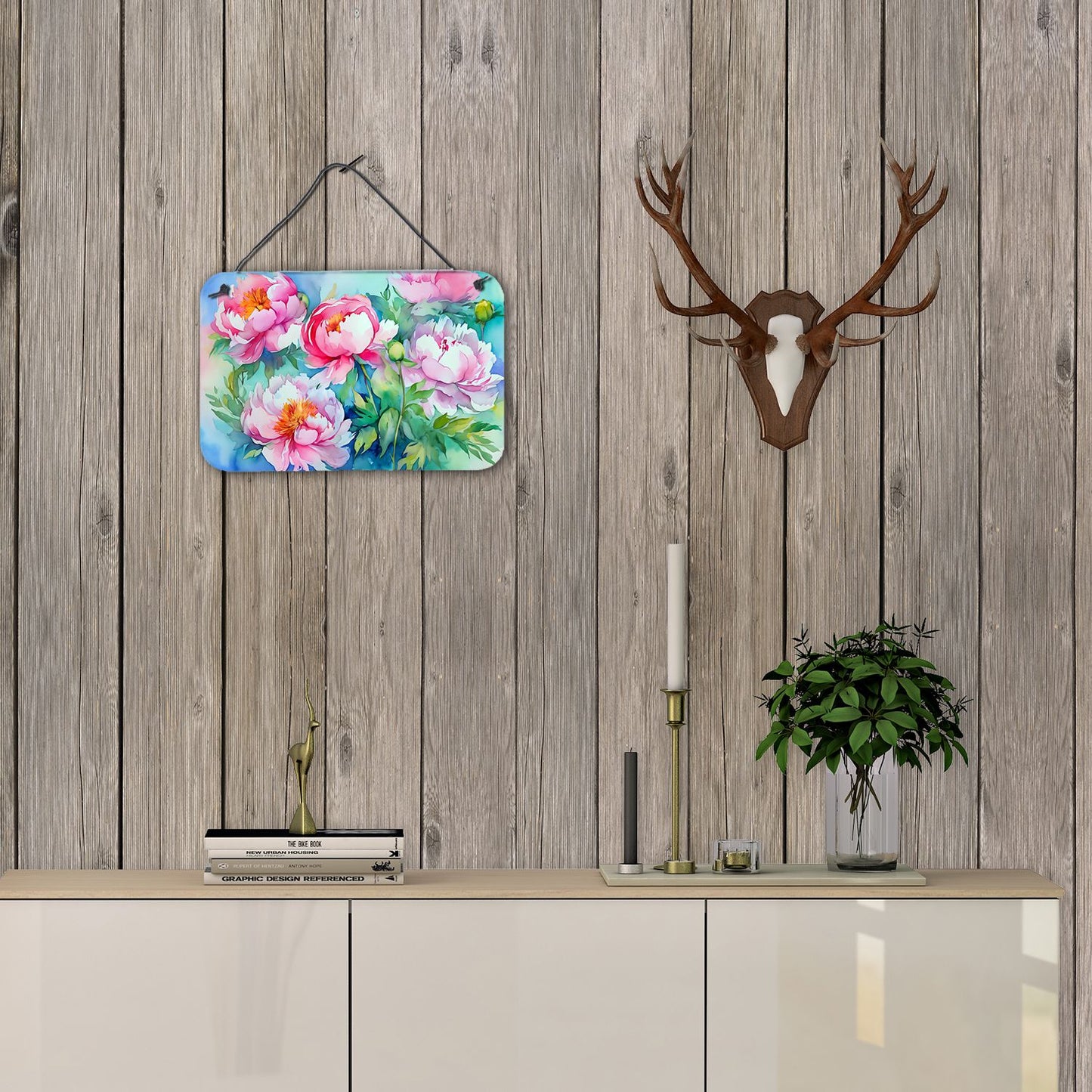 NEW Peonies in Watercolor Wall or Door Hanging Prints Aluminum Metal Sign Kitchen Wall Bar Bathroom Plaque Home Decor, 8HX12W, Multicolor