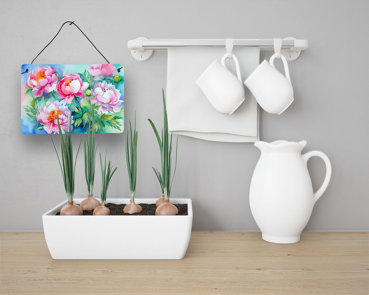 NEW Peonies in Watercolor Wall or Door Hanging Prints Aluminum Metal Sign Kitchen Wall Bar Bathroom Plaque Home Decor, 8HX12W, Multicolor