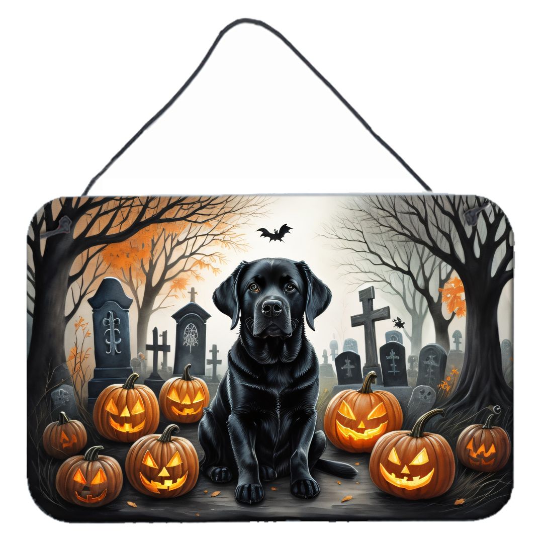 NEW Black Labrador Retriever Spooky Halloween Wall or Door Hanging Prints Aluminum Metal Sign Kitchen Wall Bar Bathroom Plaque Home Decor, 8HX12W, Multicolor