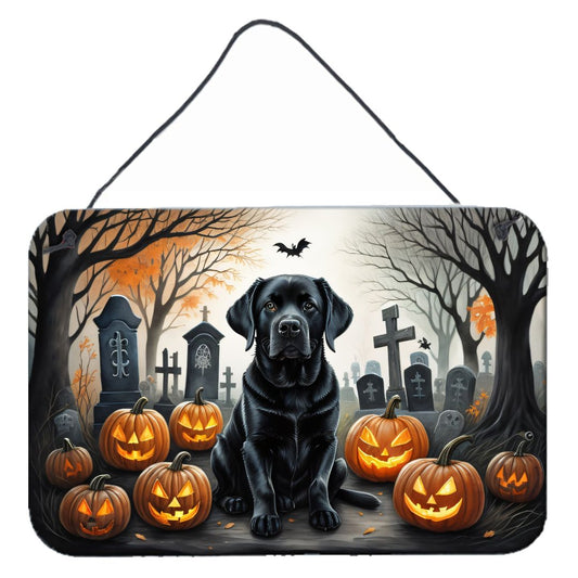 NEW Black Labrador Retriever Spooky Halloween Wall or Door Hanging Prints Aluminum Metal Sign Kitchen Wall Bar Bathroom Plaque Home Decor, 8HX12W, Multicolor