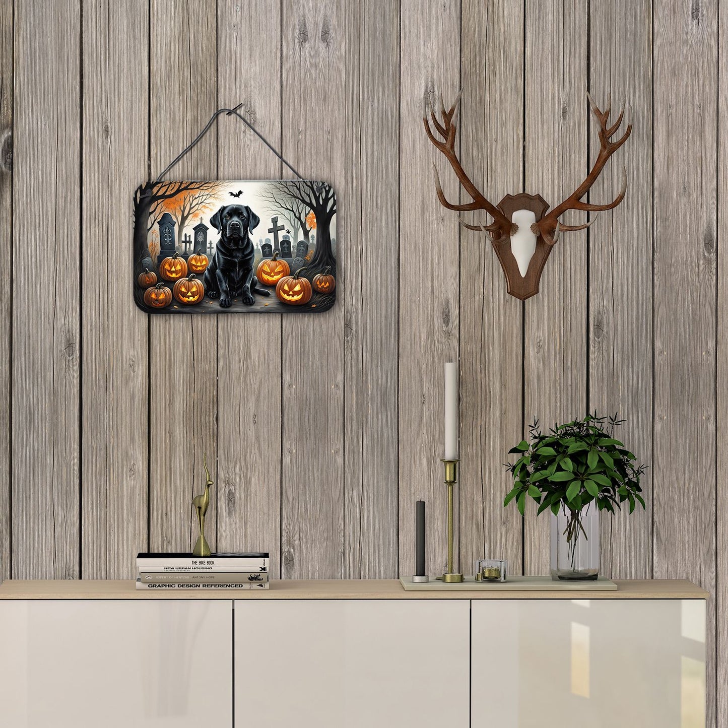 NEW Black Labrador Retriever Spooky Halloween Wall or Door Hanging Prints Aluminum Metal Sign Kitchen Wall Bar Bathroom Plaque Home Decor, 8HX12W, Multicolor