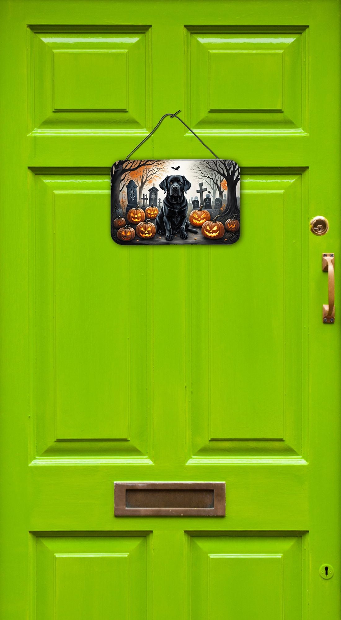 NEW Black Labrador Retriever Spooky Halloween Wall or Door Hanging Prints Aluminum Metal Sign Kitchen Wall Bar Bathroom Plaque Home Decor, 8HX12W, Multicolor