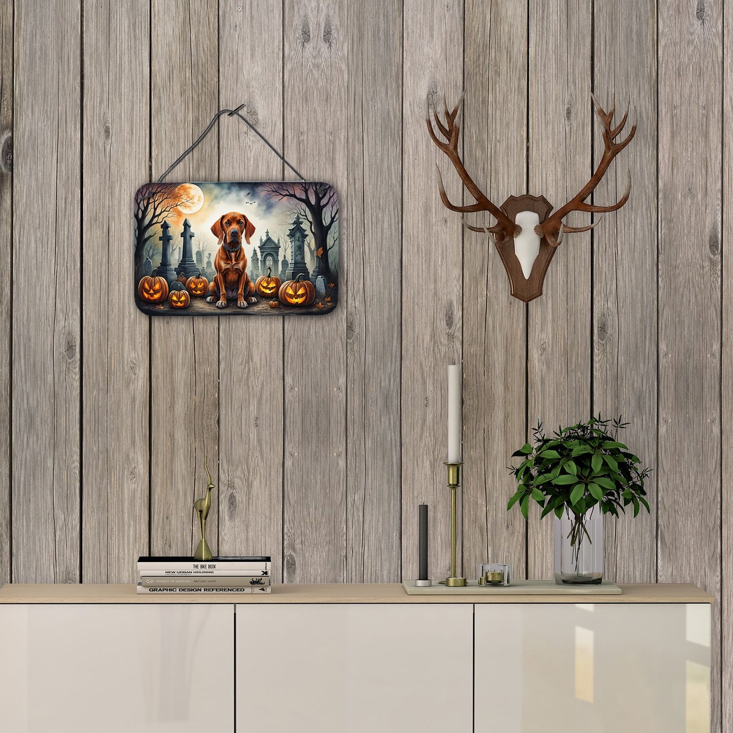 NEW Vizsla Spooky Halloween Wall or Door Hanging Prints Aluminum Metal Sign Kitchen Wall Bar Bathroom Plaque Home Decor, 8HX12W, Multicolor