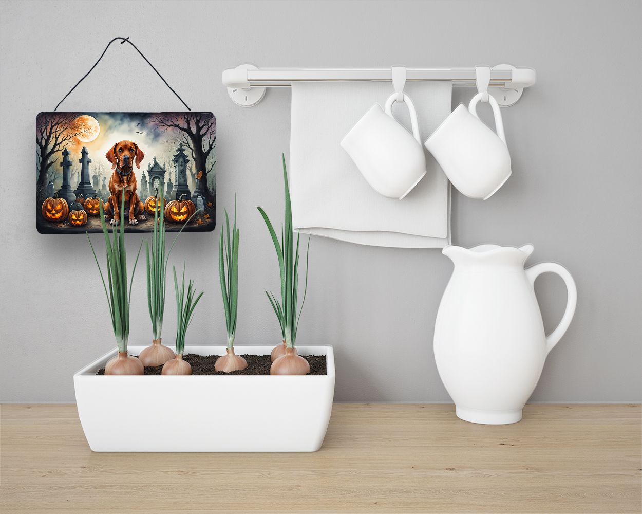 NEW Vizsla Spooky Halloween Wall or Door Hanging Prints Aluminum Metal Sign Kitchen Wall Bar Bathroom Plaque Home Decor, 8HX12W, Multicolor
