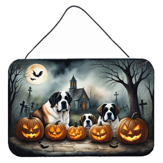 NEW Saint Bernard Spooky Halloween Wall or Door Hanging Prints Aluminum Metal Sign Kitchen Wall Bar Bathroom Plaque Home Decor, 8HX12W, Multicolor