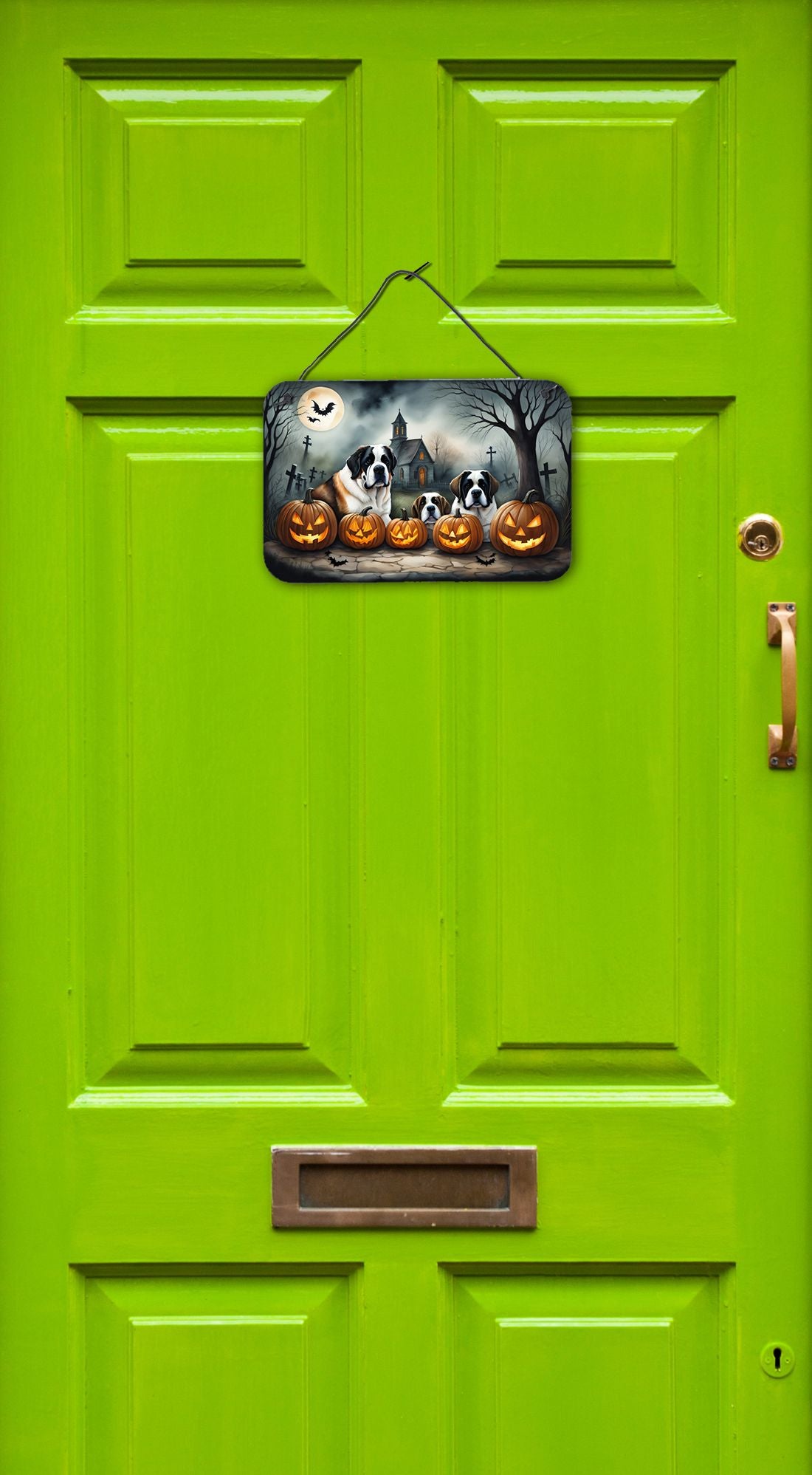 NEW Saint Bernard Spooky Halloween Wall or Door Hanging Prints Aluminum Metal Sign Kitchen Wall Bar Bathroom Plaque Home Decor, 8HX12W, Multicolor