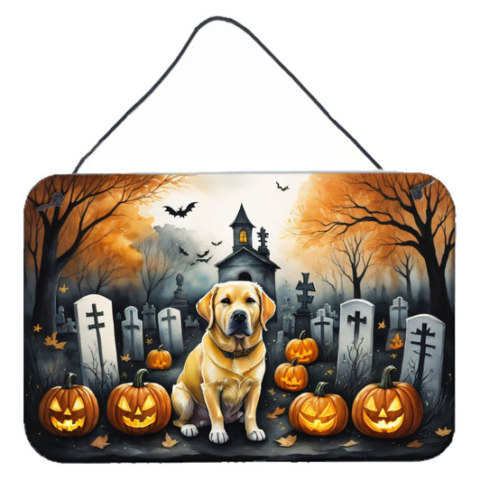NEW Yellow Labrador Retriever Spooky Halloween Wall or Door Hanging Prints Aluminum Metal Sign Kitchen Wall Bar Bathroom Plaque Home Decor, 8HX12W, Multicolor