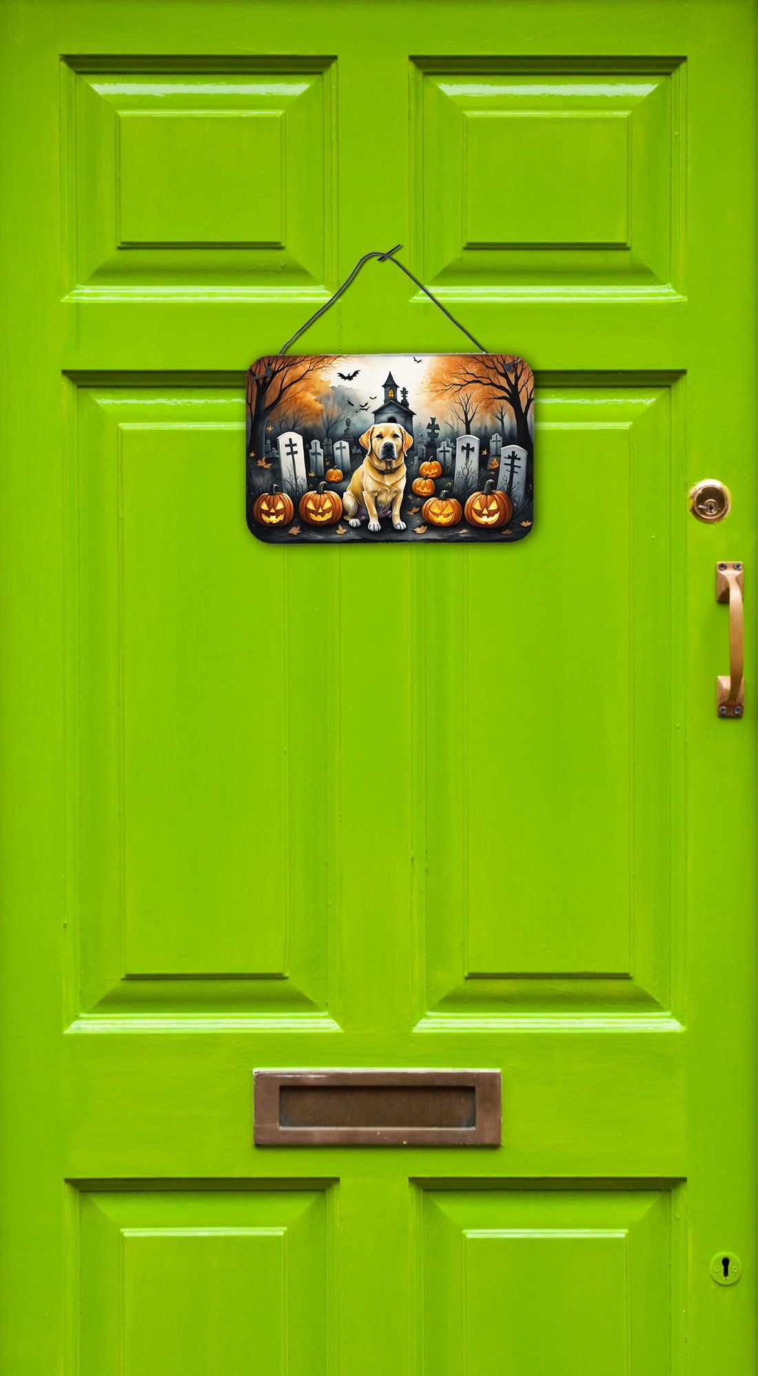 NEW Yellow Labrador Retriever Spooky Halloween Wall or Door Hanging Prints Aluminum Metal Sign Kitchen Wall Bar Bathroom Plaque Home Decor, 8HX12W, Multicolor