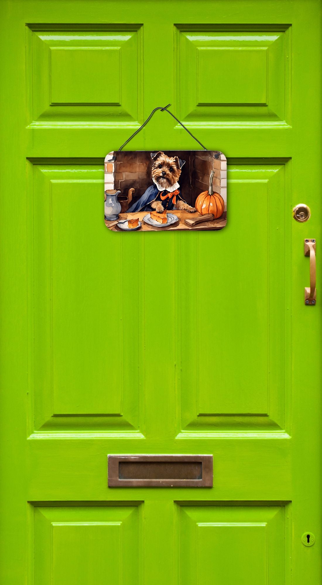NEW Border Terrier Fall Kitchen Pumpkins Wall or Door Hanging Prints Aluminum Metal Sign Kitchen Wall Bar Bathroom Plaque Home Decor, 8HX12W, Multicolor