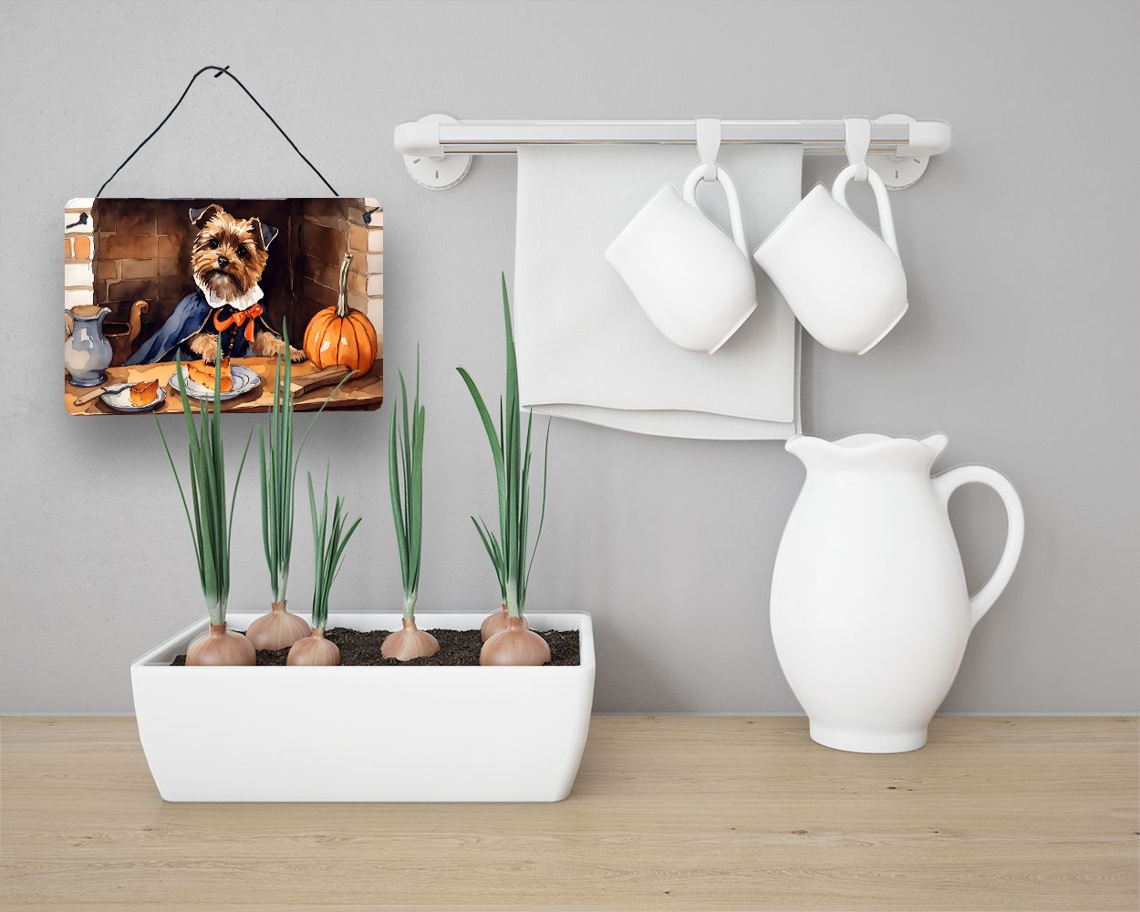 NEW Border Terrier Fall Kitchen Pumpkins Wall or Door Hanging Prints Aluminum Metal Sign Kitchen Wall Bar Bathroom Plaque Home Decor, 8HX12W, Multicolor