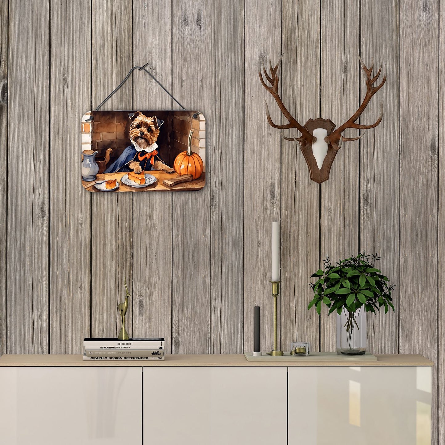 NEW Border Terrier Fall Kitchen Pumpkins Wall or Door Hanging Prints Aluminum Metal Sign Kitchen Wall Bar Bathroom Plaque Home Decor, 8HX12W, Multicolor