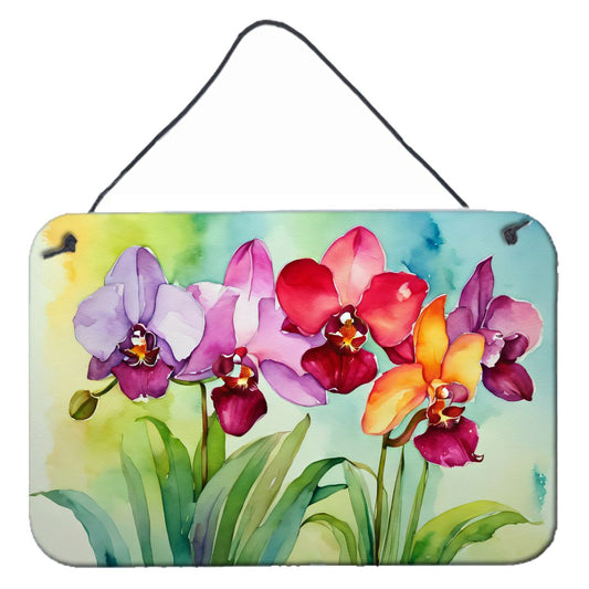 NEW Orchids in Watercolor Wall or Door Hanging Prints Aluminum Metal Sign Kitchen Wall Bar Bathroom Plaque Home Decor, 8HX12W, Multicolor
