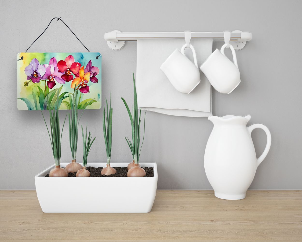 NEW Orchids in Watercolor Wall or Door Hanging Prints Aluminum Metal Sign Kitchen Wall Bar Bathroom Plaque Home Decor, 8HX12W, Multicolor
