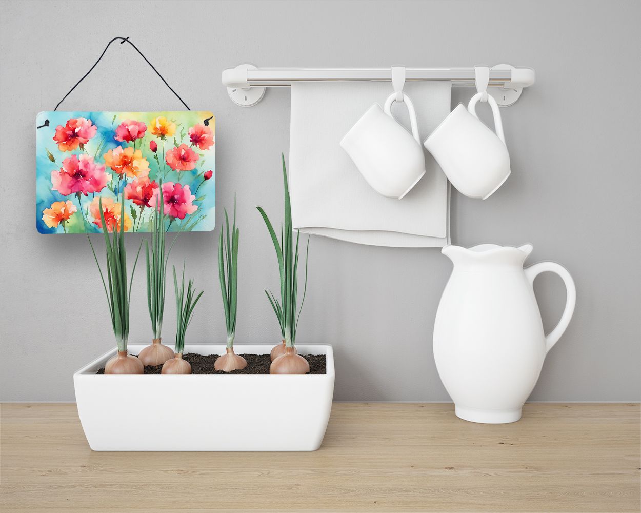 NEW Carnations in Watercolor Wall or Door Hanging Prints Aluminum Metal Sign Kitchen Wall Bar Bathroom Plaque Home Decor, 8HX12W, Multicolor