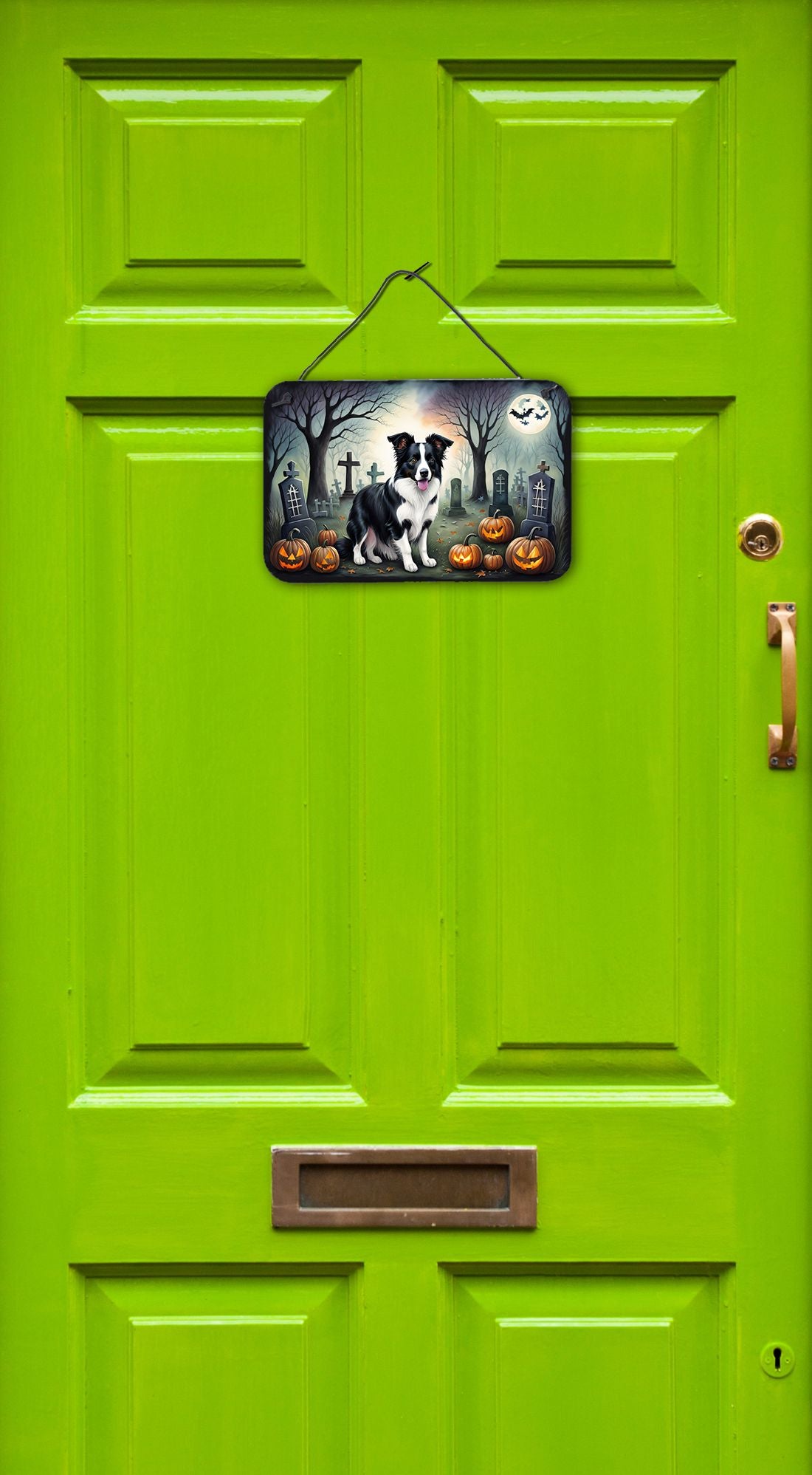 NEW Border Collie Spooky Halloween Wall or Door Hanging Prints Aluminum Metal Sign Kitchen Wall Bar Bathroom Plaque Home Decor, 8HX12W, Multicolor