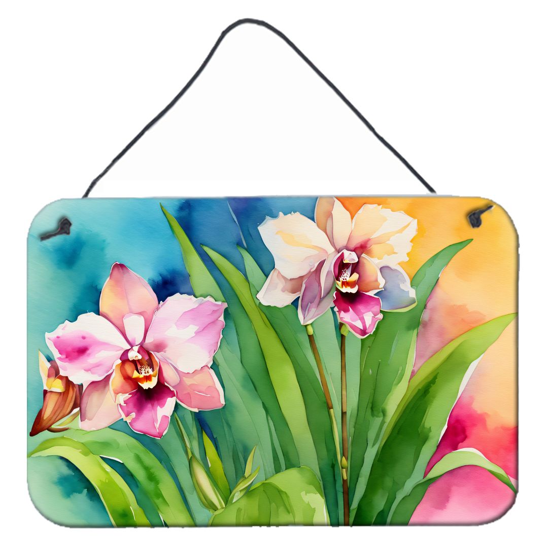 NEW Orchids in Watercolor Wall or Door Hanging Prints Aluminum Metal Sign Kitchen Wall Bar Bathroom Plaque Home Decor, 8HX12W, Multicolor
