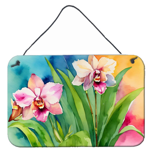 NEW Orchids in Watercolor Wall or Door Hanging Prints Aluminum Metal Sign Kitchen Wall Bar Bathroom Plaque Home Decor, 8HX12W, Multicolor