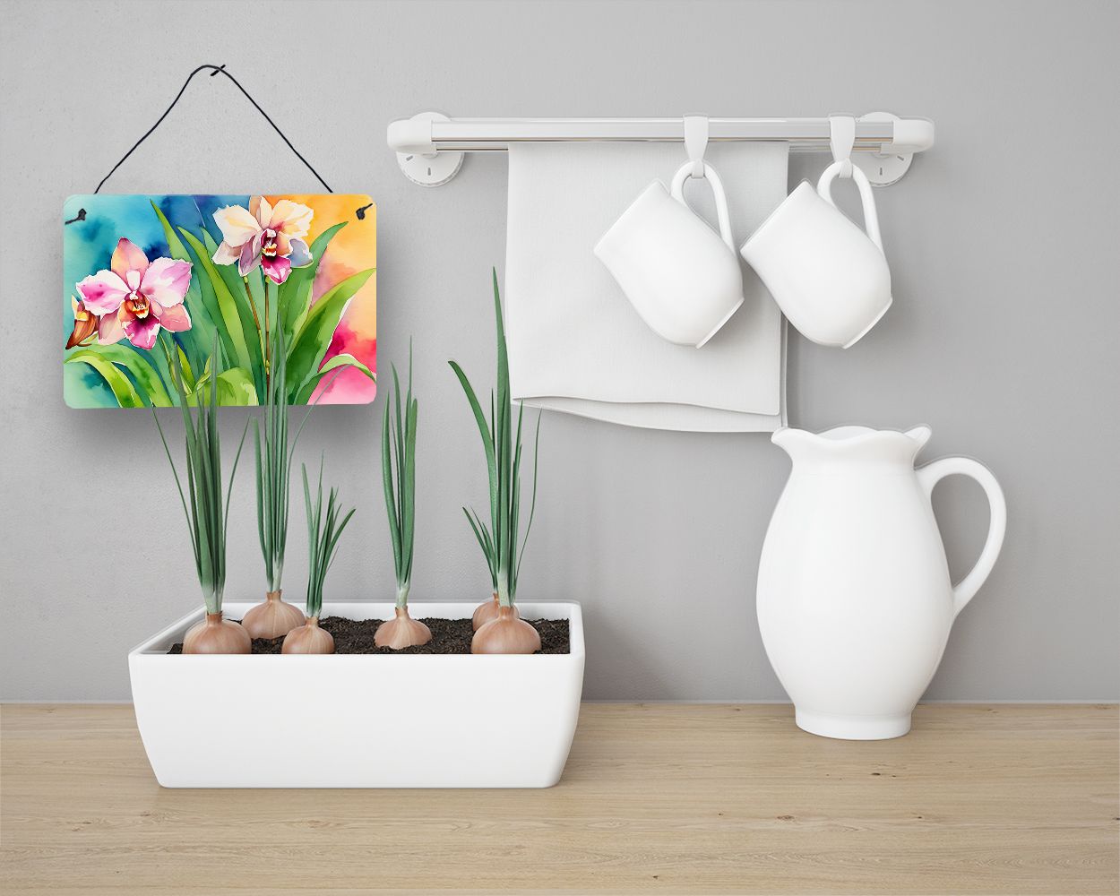 NEW Orchids in Watercolor Wall or Door Hanging Prints Aluminum Metal Sign Kitchen Wall Bar Bathroom Plaque Home Decor, 8HX12W, Multicolor